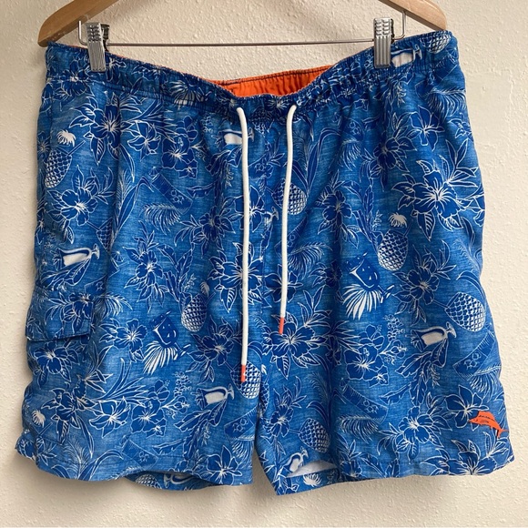 Tommy Bahama Other - Tommy Bahama Men’s Blue/Orange Swim Trunks Nautical Design Hawaiian Tropical LG